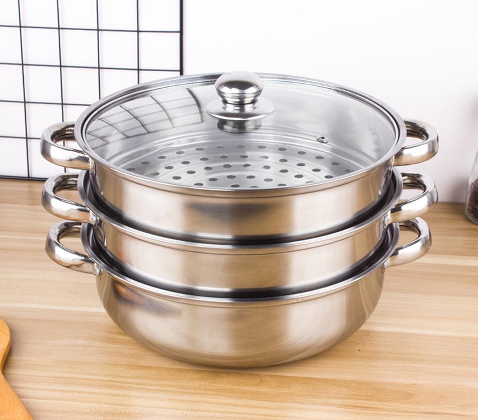 28cm Edelstahl Doppelschicht Dampfgarer mit Verdicktem Suppen- und Fischdämpfer und Einzelschicht Hot Pot - Werbegeschenk