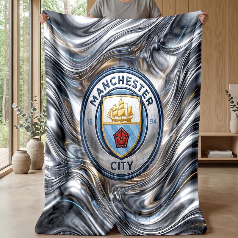 Manchester City Theme Blanket Soft Flannel Blanket Plush Throw Blanket Cozy Sofa Bed Blanket for Home Decor
