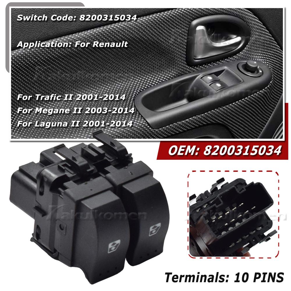10 Pins Car Electric Window Lifter Switch Button Front Left For Renault Trafic Megane Laguna II Clio 2 Espace Scenic 8200315034