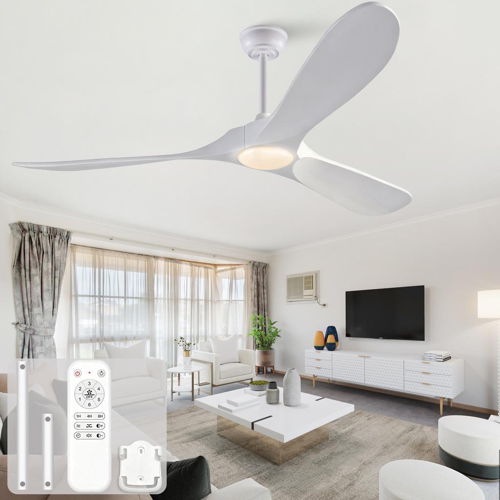 60-inch fan with lighting and remote control, 3 solid wood blades, 3-CCT, dimmable, six-speed reversible fan settings, for living room/ dining room