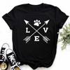 Women Dogs Paws Love Heart Printed T-shirts Fashion Summer Short Sleeve Lady Womens Clothes Tops T-Shirt Black Shirt Tees Female