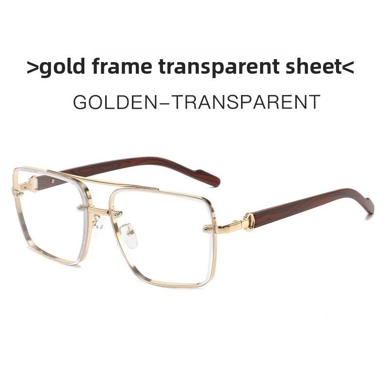 

Metal Double Beam Square Frame Sunglasses With Blue Lenses For Outdoor Activities And Fashion Transparent