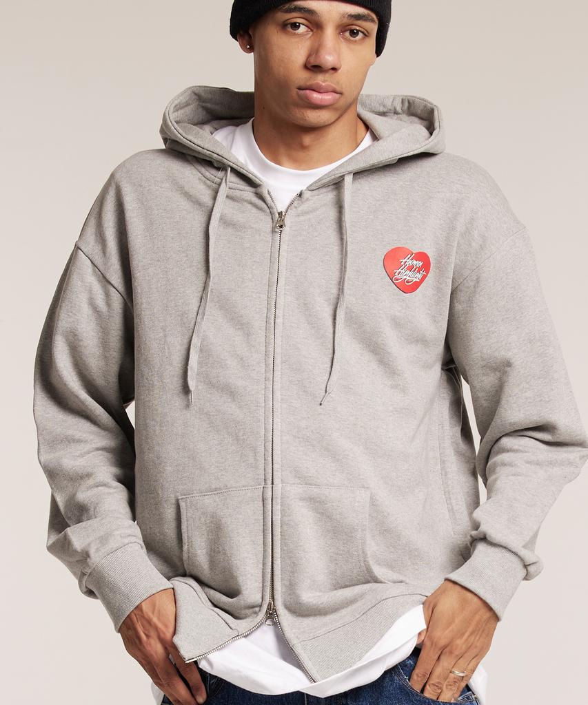 Cream Soda Lab Human Highlight Small Heart Zip-Up Gray Red