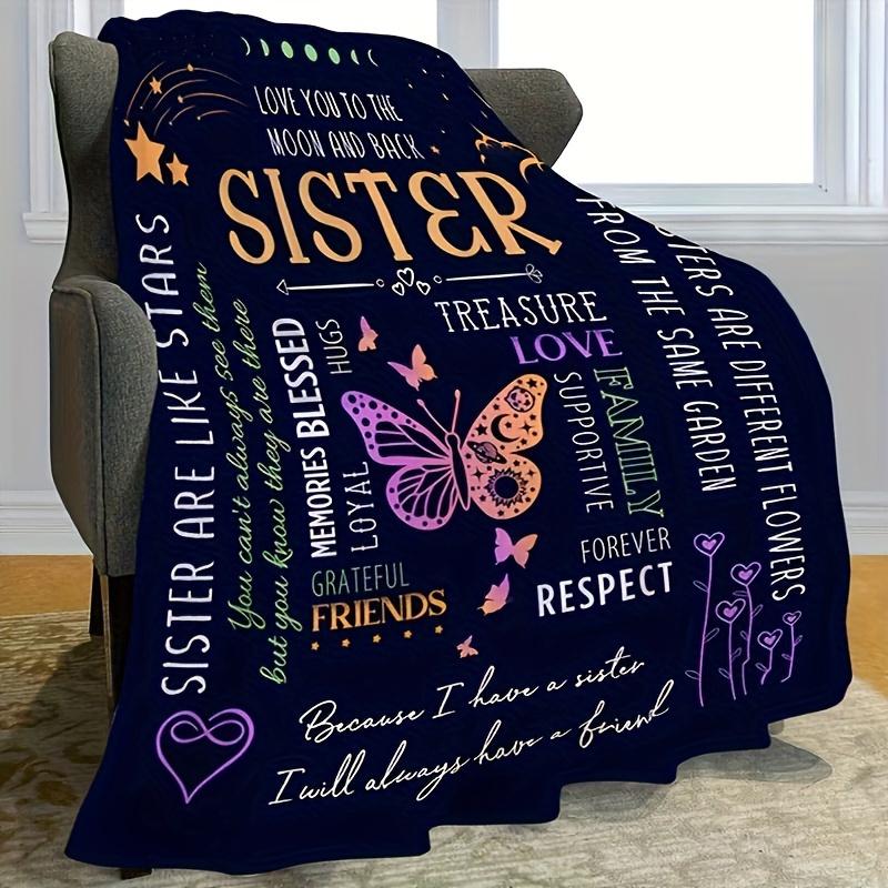 1pc A Letter to Sister Print Flannel Blanket, Soft Casual Warm Blanket, Multi-purpose Office Throw Blanket, Outdoor Camping Travel Blanket M