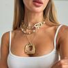Exaggerated Irregular Metal Pendant Necklace, Fashionable Special-Shaped Imitation Pearl Beaded Collarbone Necklace