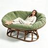 Leaf Embossed Oval Lounge Sofa Slipcover Mamasan Chair Cushion Cover  For Rattan Furniture