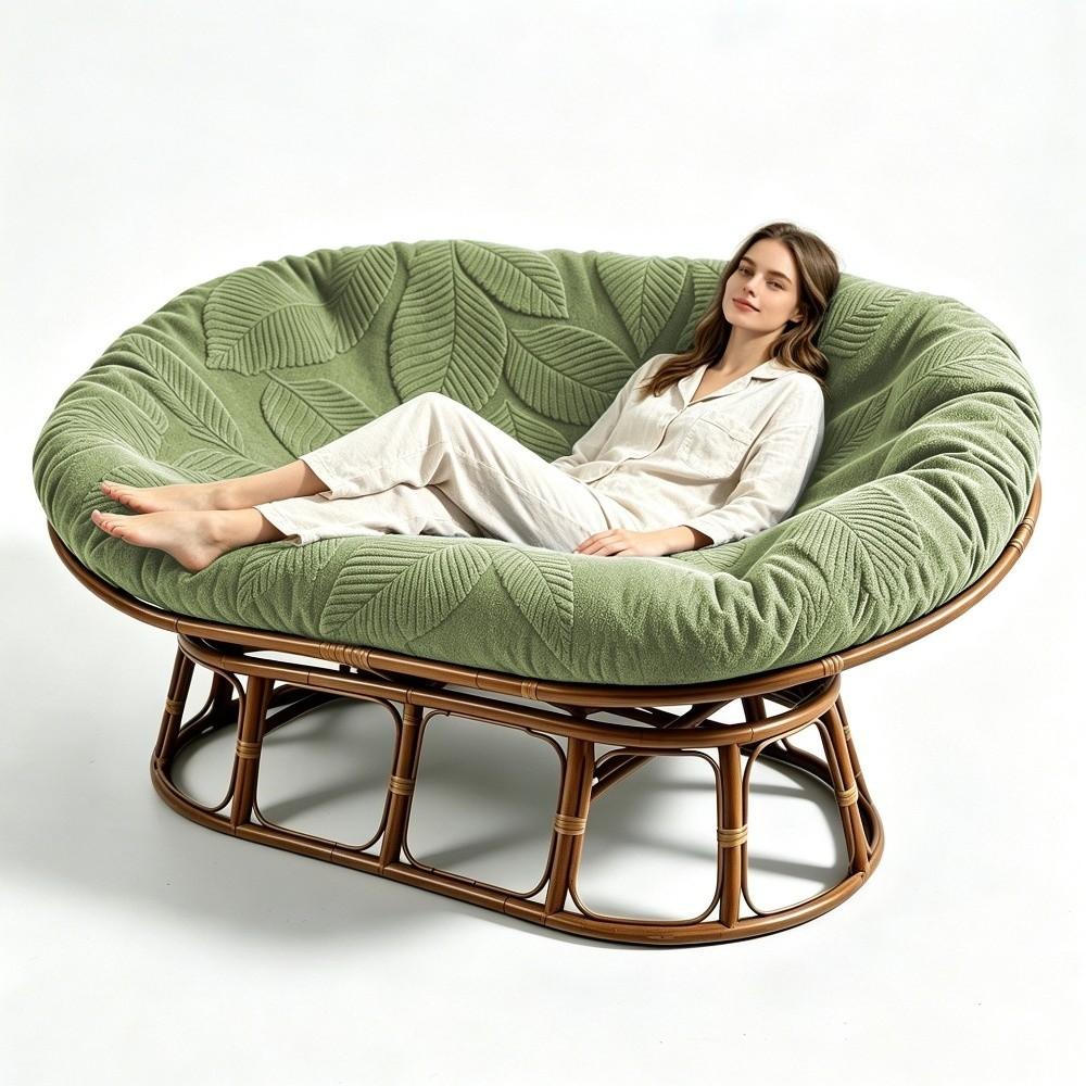 Leaf Embossed Oval Lounge Sofa Slipcover Mamasan Chair Cushion Cover For Rattan Furniture