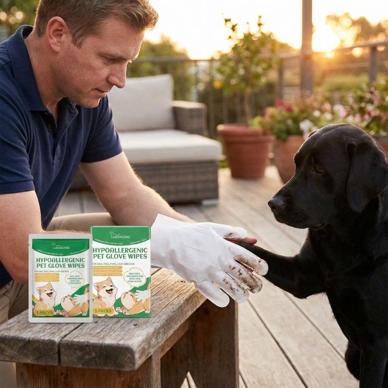 Disposable Pet Cleaning Gloves For Dogs And Cats With Coconut Oil And Glycerin Wipe Down Between Baths