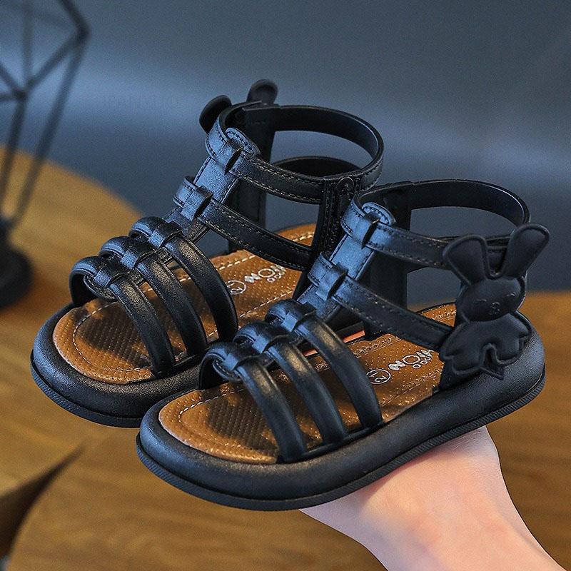 

New Children Sandals Girls Kids Roman Sandal Summer Soft Flat Heels High-top Beach Princess Fashion Cartoon Shoes Side Zip 28(insole17cm)