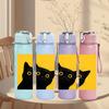1PC Yellow Background Black Cat 750ml Color Plastic Sports Water Bottle Leakproof Flip Straw Lid For Sports Office Home Use
