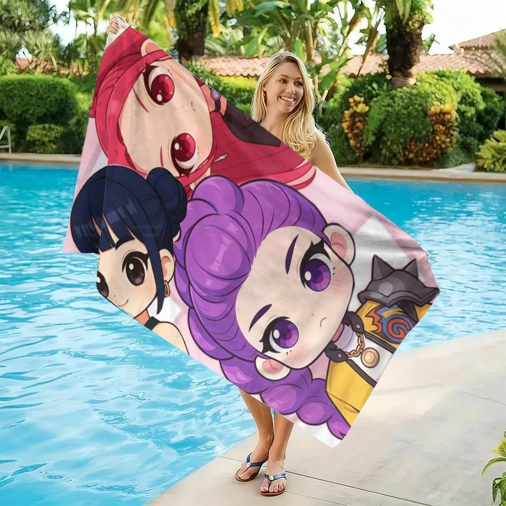 Beach Towel Chibi-style Girl Group Printed Towel Large Quick Dry Sand Free Beach Blanket for Adults Women Men Suit for Fitness