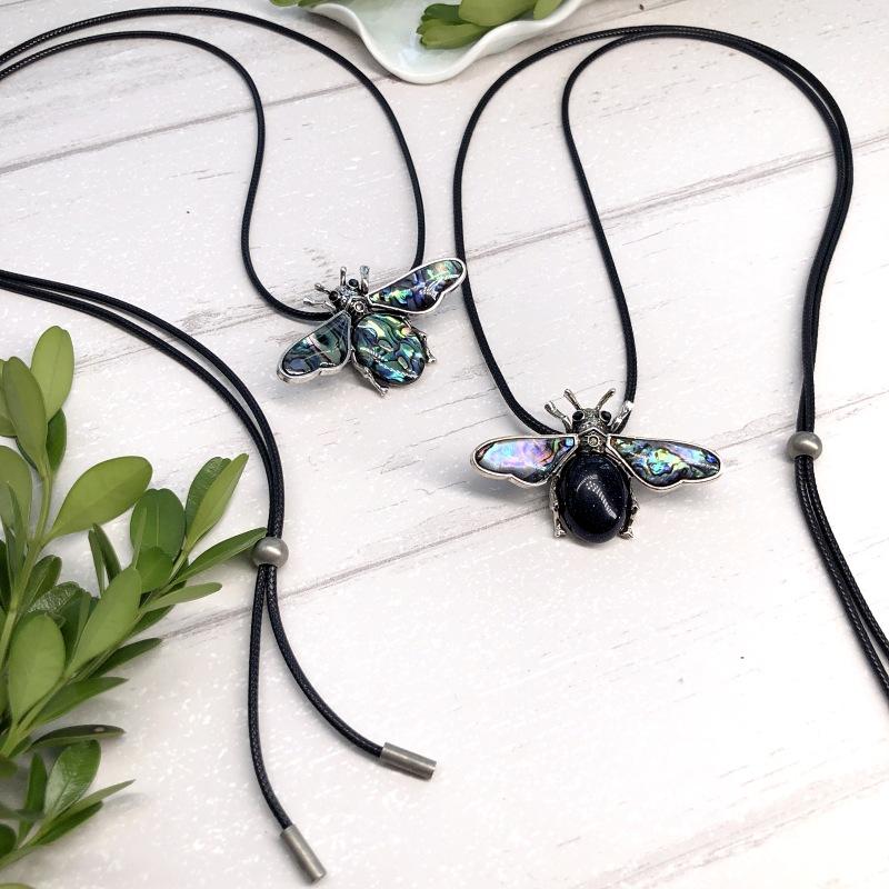 Seashell Ancient Silver Bee Necklace Femininity Simple Sweater Chain Shell Blue Sandstone Pendant Jewelry