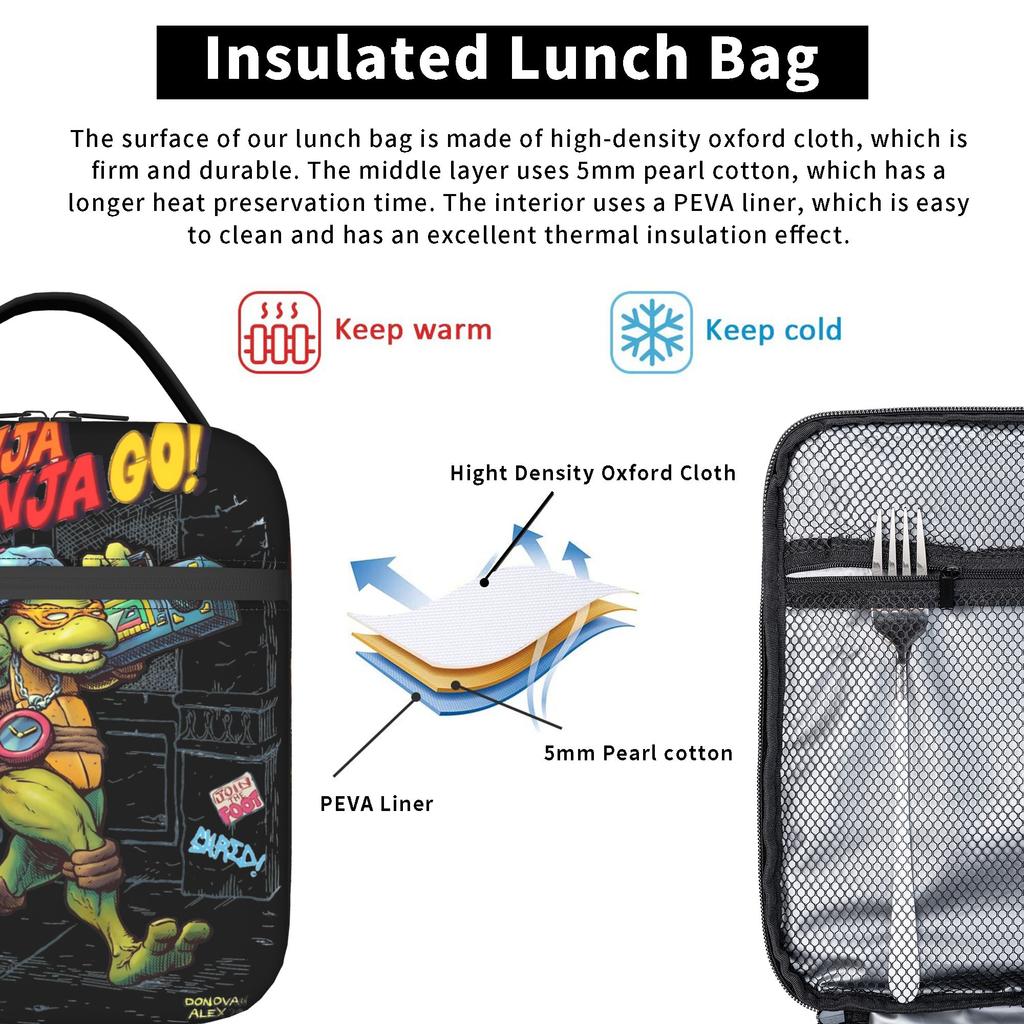 Teenage Turtles Rappin Insulated Lunch Bags High Capacity Ninja Turtles Meal Container Cooler Bag Tote Lunch Box Work Men