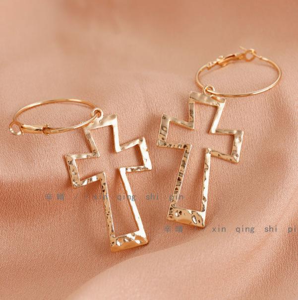 Personalized Cross Earrings Hollow Long Stud Earrings Niche High-end Earrings
