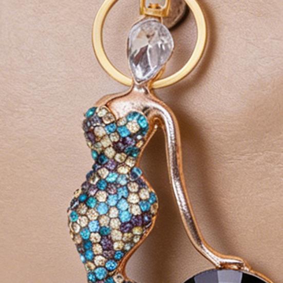 Keychain Pendant 3D Electroplated Mermaid Design Sparkling Rhinestones Inlaid Key Chain with Lobster Clasp Key Ring Bags Accessories