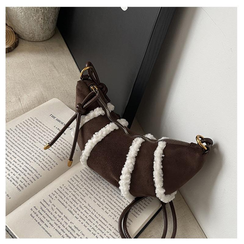 

Women s Ultra Popular Suede Underarm Bag Vintage Shoulder Crossbody Bag Fashion Furry Horn Bag Dumpling Bag темно-коричневого