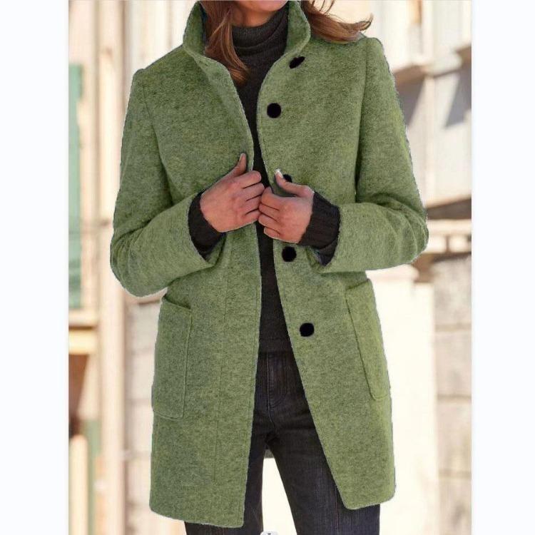 Fashion Autumn Winter Women Casual Jacket Coat Long Sleeve Stand Collar Solid Color Print Outerwear