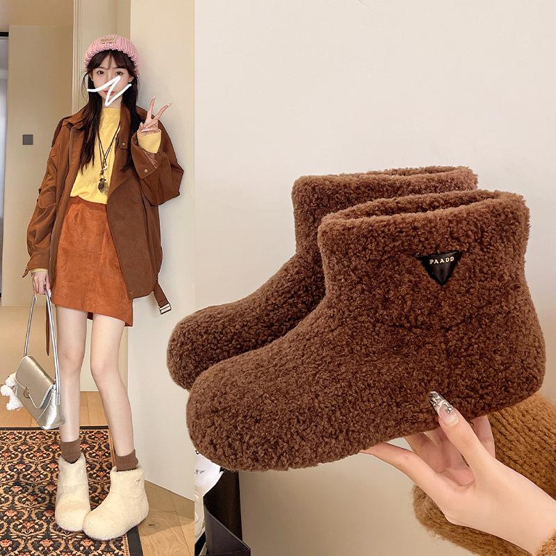 Winter fluffy cotton shoes with heightening and velvet new round head warm non-slip thickened snow boots