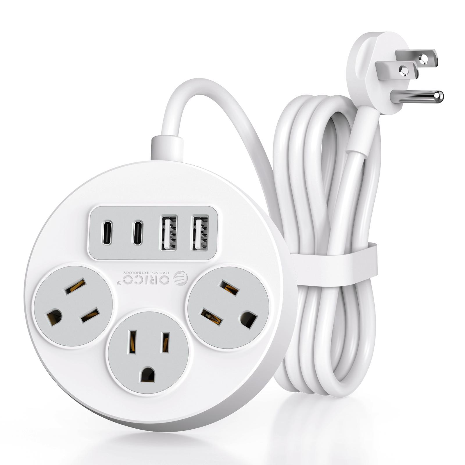 

US Standard Round Power Strip with 3 AC Outlets, 2 USB Ports, and 2 Type-C Ports - Portable with Extra-Long Cord for Home or Office 1.5M чорний