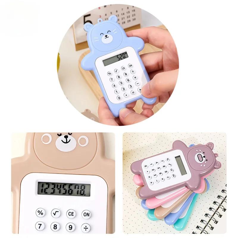 Cute Cartoon Bear Mini Calculator 8 Digit Display Ultra thin Buttons Portable Pocket sized for School Kids Portable Pocket Size
