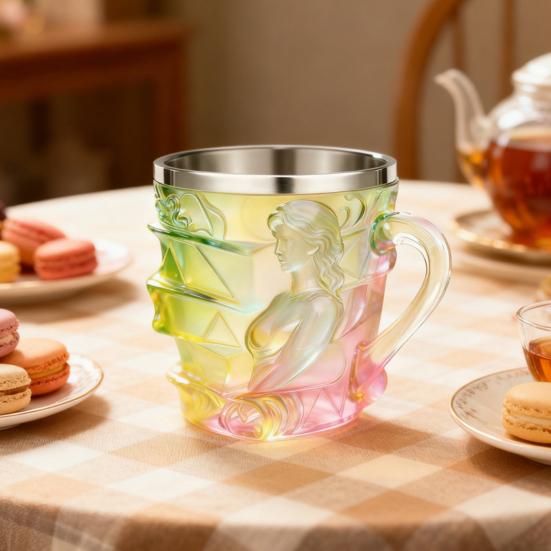 3D Boyalı Kitap Yığını Kahve Kupası Reçine Paslanmaz Çelik Fincan Ergonomik Saplı Dökülmeye Dayanıklı Taban Okuma Kupası