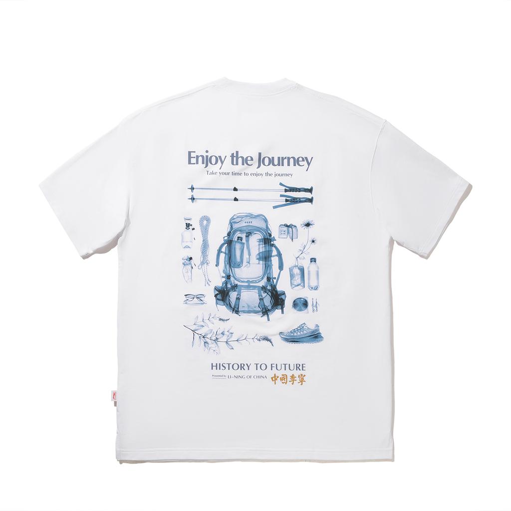 Li Ning Trendy Sports Series Printed Letter Crew Neck Comfortable Breathable Versatile Loose Short Sleeve T-Shirt Men Tops Standard-White AHSV545-2