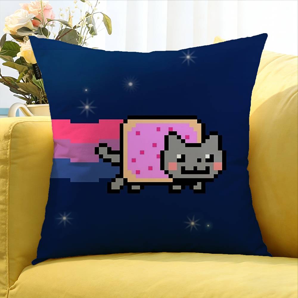 cute Rainbow Alien Nyan Cat Various Sizes Square Pillow Case For Car Home Bedchamber Decor