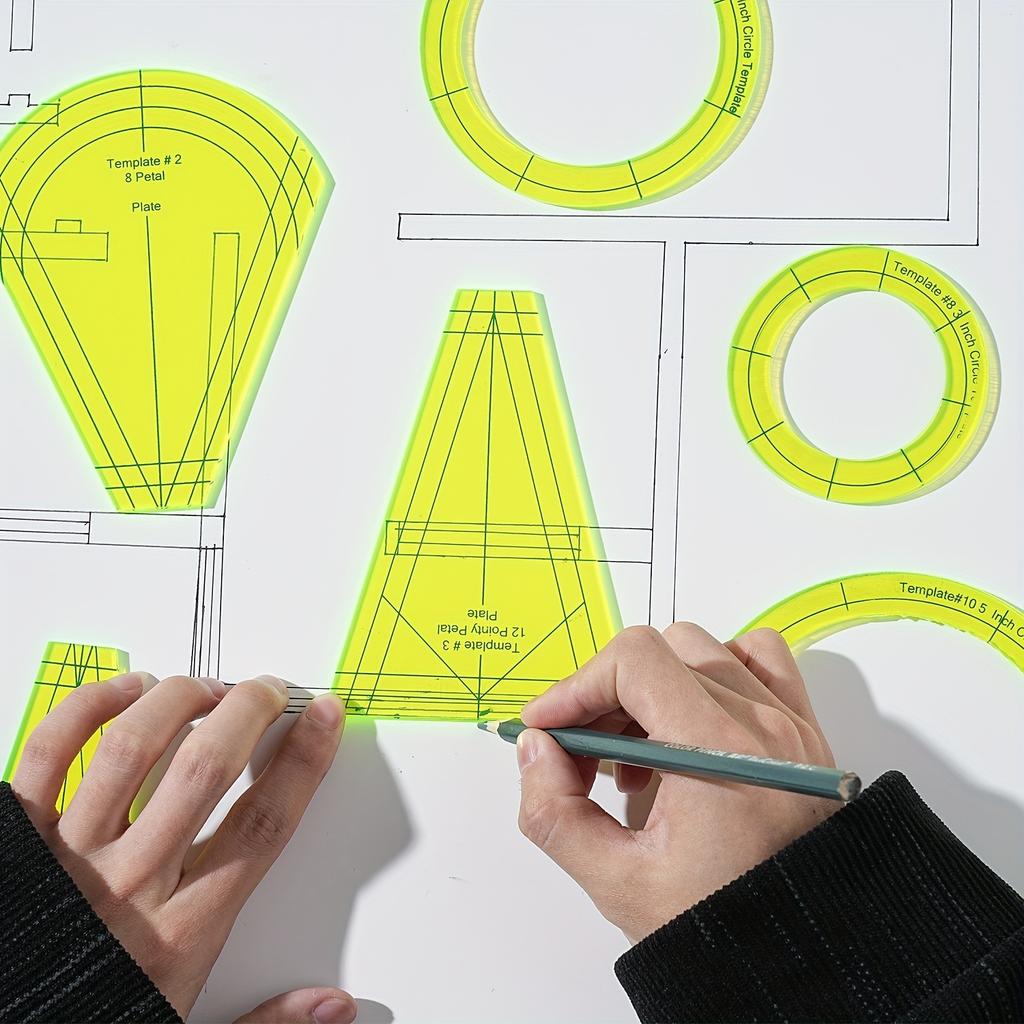 10pcs Set, Petal Round Template Ruler, Fabric Cutting Ruler, Sewing Patchwork Ruler, Clothing Pattern Ruler, DIY Quilting and Sewing Machine Templates