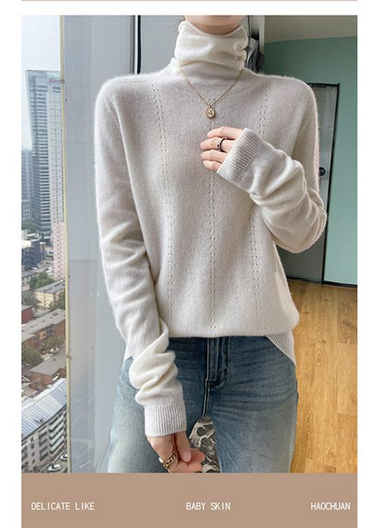 Women's High Neck Wool Pullover Sweater - Long Sleeve, Warm Knitwear for Autumn & Winter