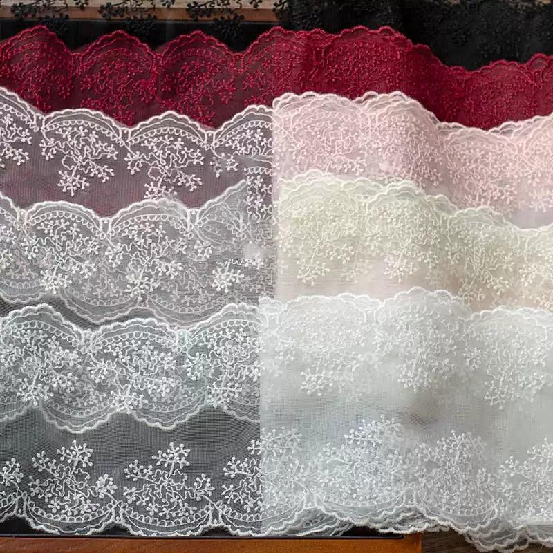 2Yards Embroidery Pink Black Tulle Lace Trim DIY Lingerie Sewing Mesh Lace Fabrics 16CM Wide