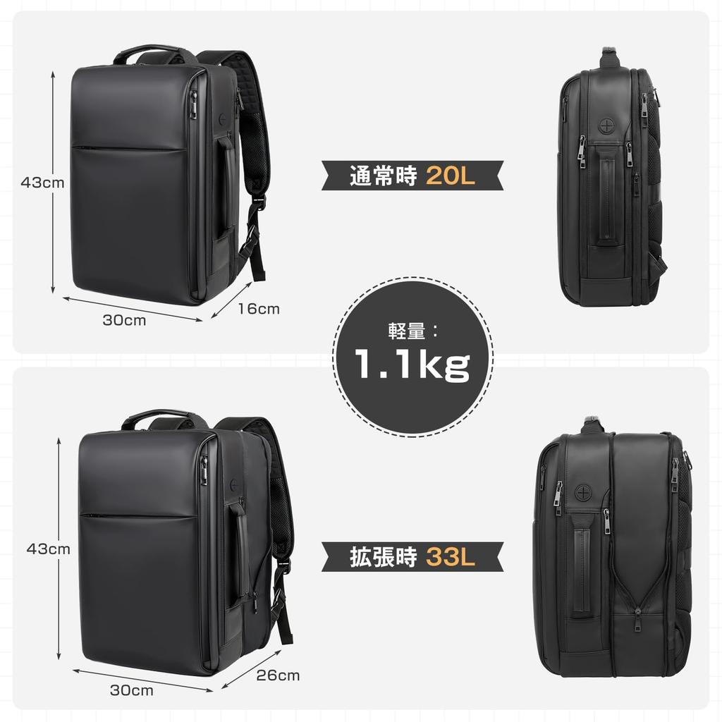 Business Backpack Expandable to 2x its original CK Leather Business Large PC [IPUTIN] Men's - size! Bag, Capacity, 17.3-inch Backpack.