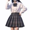 JK Uniform Pleated Skirt Cosplay Checkered School Uniform Top and Bottom Set Set Knee Long Sleeve Bow Cute Costume Sleeve Shirt JK Skirt [Yomuasf]