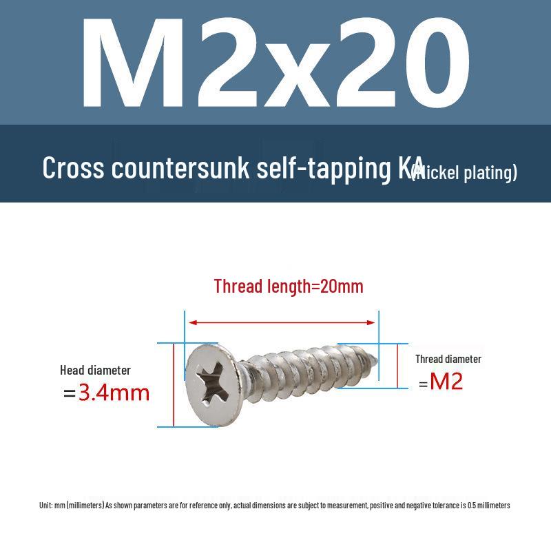 YiguYigu Nickel-Plated Phillips Flat Head Self-Tapping Screws M1-M5, Carbon Steel