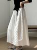 Women's French Style White Midi Skirt, High Waist, Petite A-Line Umbrella Design, Summer 2025 Collection.