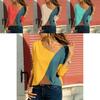 Elegant Women T-shirts Long Sleeve Round Neck Patchwork Pullover Slim Fit Female Tops