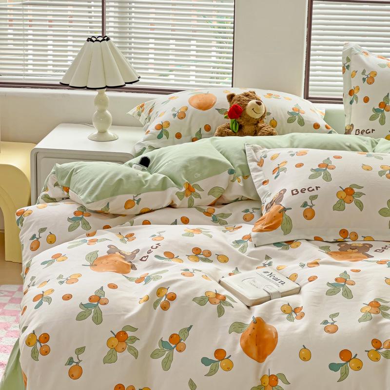 Vierteiliges Set aus Bettwäsche aus reiner Baumwolle, Bettbezug, Bettwäsche, dreiteiliges Bettlaken-Set für den Schlafsaal