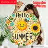 Hello Summer Sun Bee Sunflower Round Wooden Hanging Sign, 2D Flat Printed Summer Wall Door Ornament, Summer Home Holiday Decor Gift