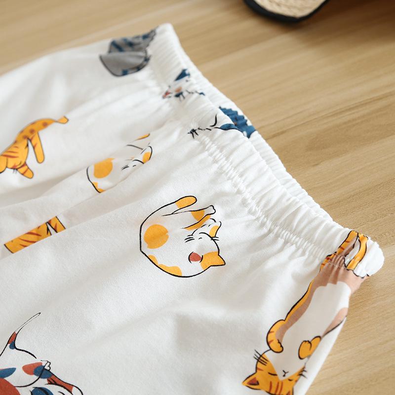 Women's Summer Kitten Pajama Set: Knitted Short Sleeve Top & Shorts