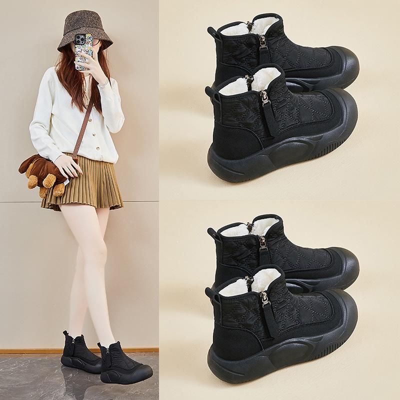 Women's Winter Warm Snow Boots Fuzzy Waterproof Walking Shoes for Women Casual Anti-Slip Comfortable Chunky Platform Short Booties With Faux Fur Lined