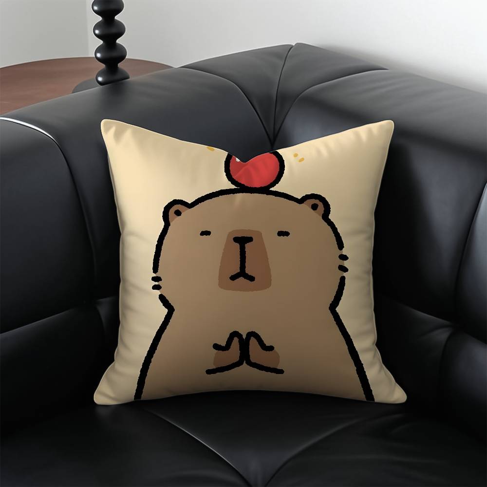 Cute Cartoon Companion Capybara Pillow Case Anti-dustmite Pillowcase Invisible zipper silky short plush Sofa cushion cover