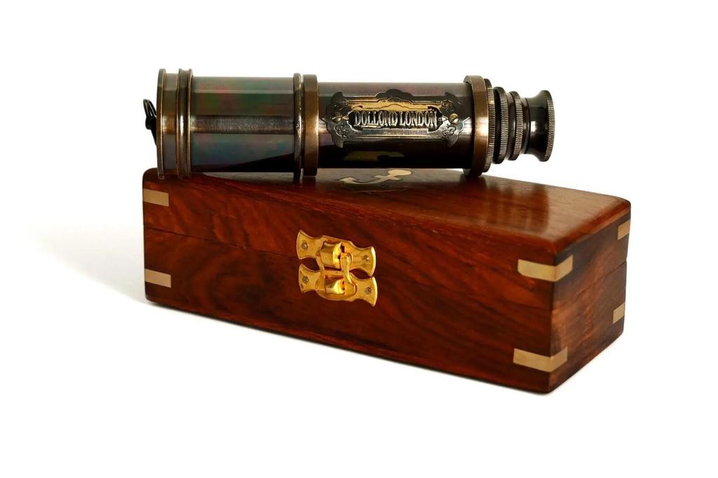 Marine Telescope Nautical Antique Solid Brass Pirate Spyglass 16 Inch Wooden Box