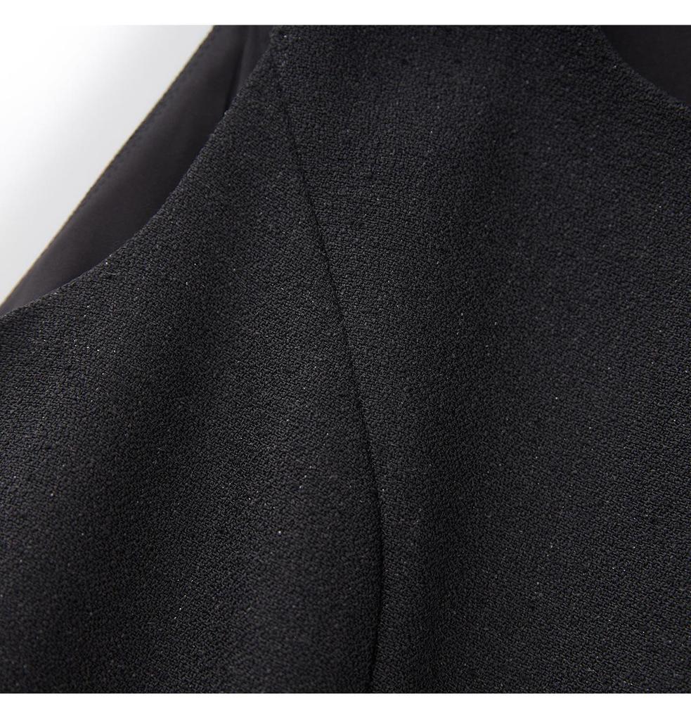 French High-End Square Neck Sleeveless Midi Dress with Waist-Gathering