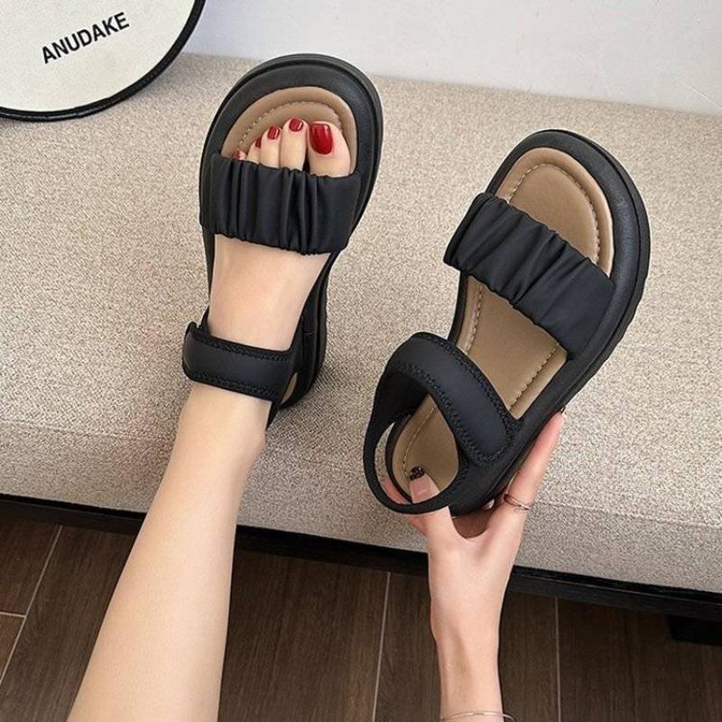 Fashion Muffin Thick-soled Velcro Cool Slippers Summer New Outer Wear Commuter Open-toe Word with Sandals Women