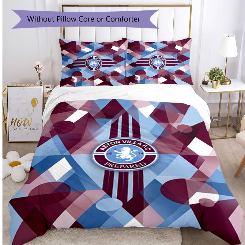 Set Lenzuola Stampato Aston Villa Football 3 Pezzi, Comodo Set Copripiumino per Camera da Letto Amico della Pelle