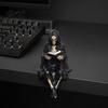 Skeleton Desktop Decor Halloween Reading Book Figurine, Spooky Devil Resin Sculpture, Gothic Ornament Black Robe Grim Reaper Statue for Home