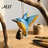Eco Friendly Hanging Ornament Hand Carved Wooden Bird Wind Chime, Rustic Bell Decor Handmade Hummingbird Chimes with Rope, Wood Pendant for