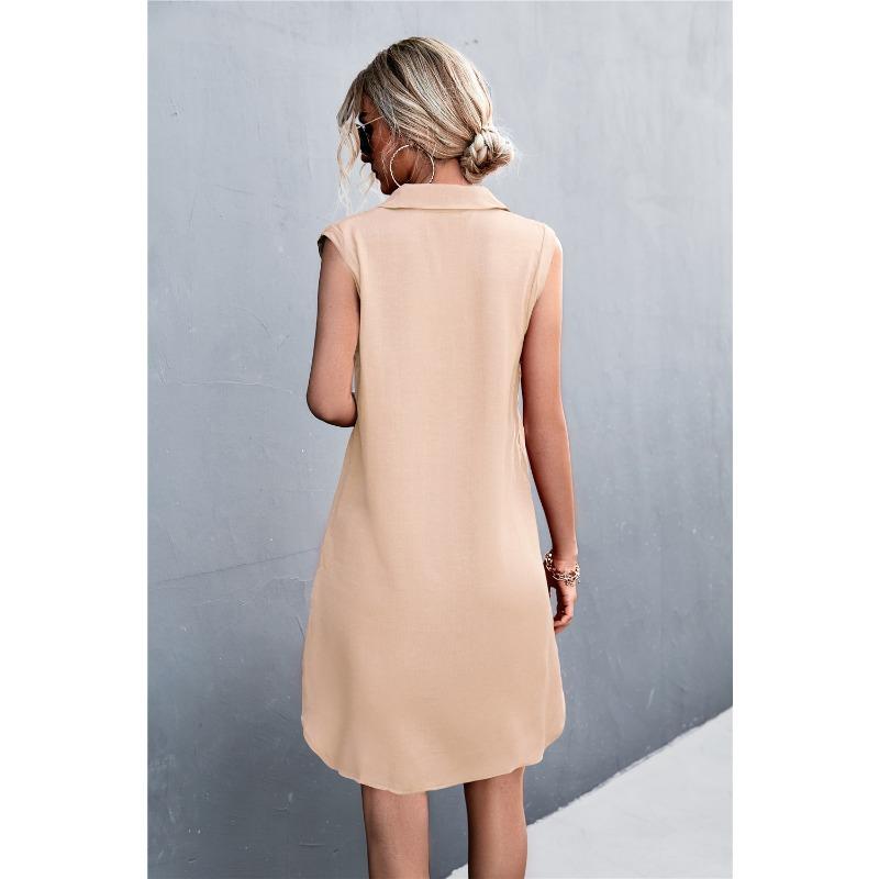 DAFIFY Moda Feminina Verão Primavera Cor Sólida Estampa Sem Mangas Gola POLO Cintura Solta Vestidos Casuais