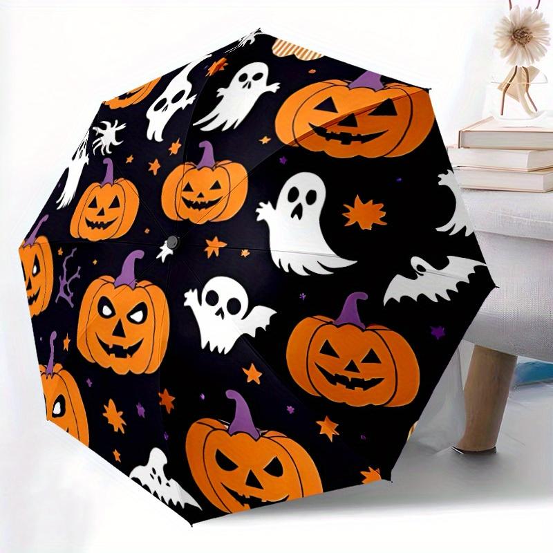 

1pc Halloween Pattern Automatic Folding Umbrella - Portable Foldable Design with 8 Ribs, Durable Plastic & Iron Frame, Casual Outdoor Access
