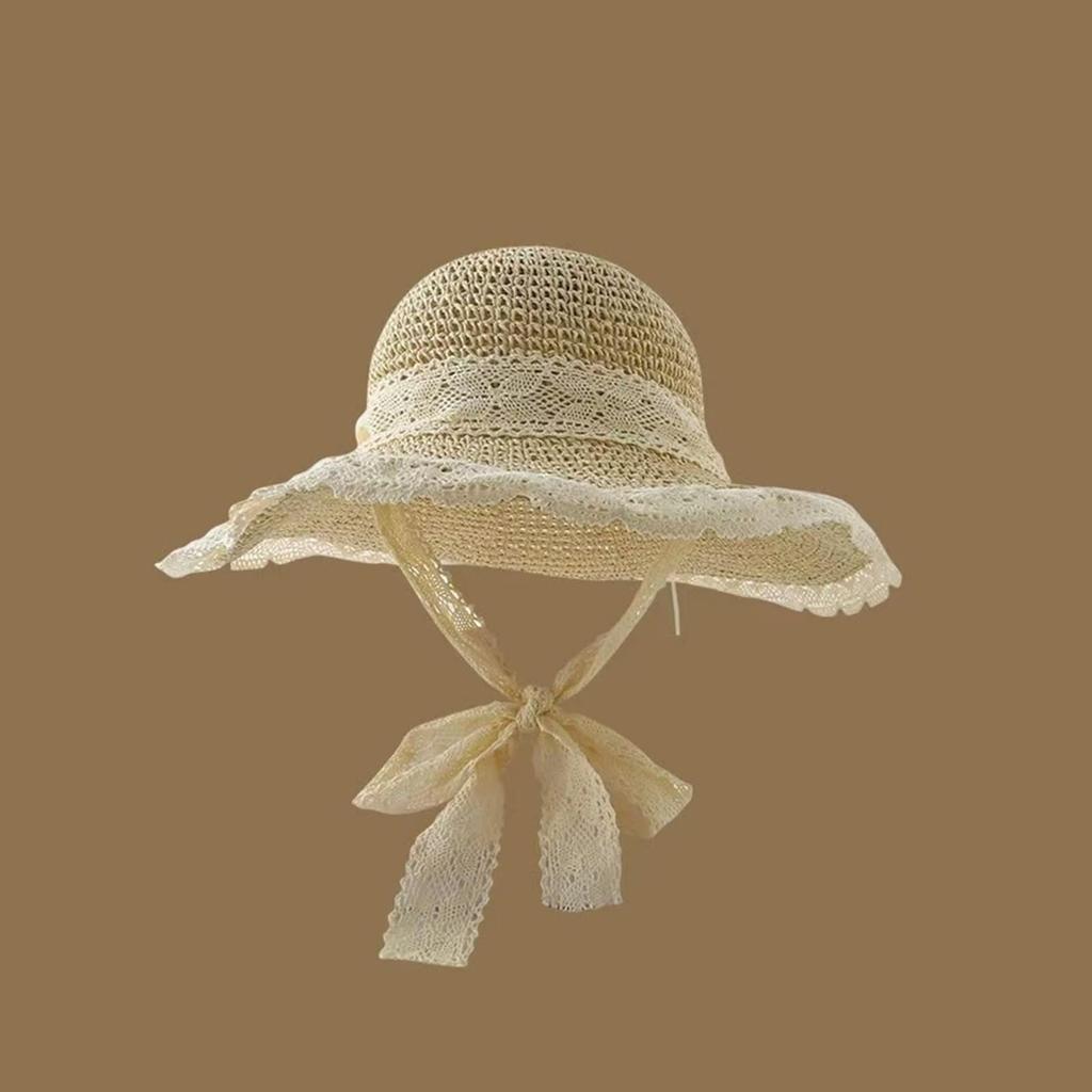 Straw Hat with Lace and Strap UV Sun Beach Resort Hat [Lamerry] Women's - Protection, Protection, Farming, Gardening, Hat,