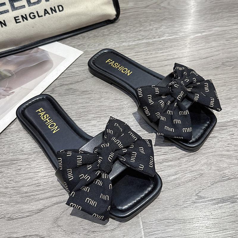 

Летние тапочки с бантом, женские новые трендовые дизайнерские сандалии на плоской подошве, женские шлепанцы, женские уличные белые корейские туфли, большой размер 36-42 42